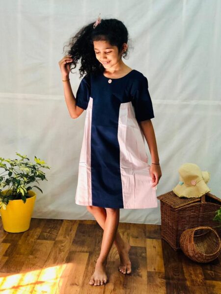 Navy Blue Pink Panel Dress