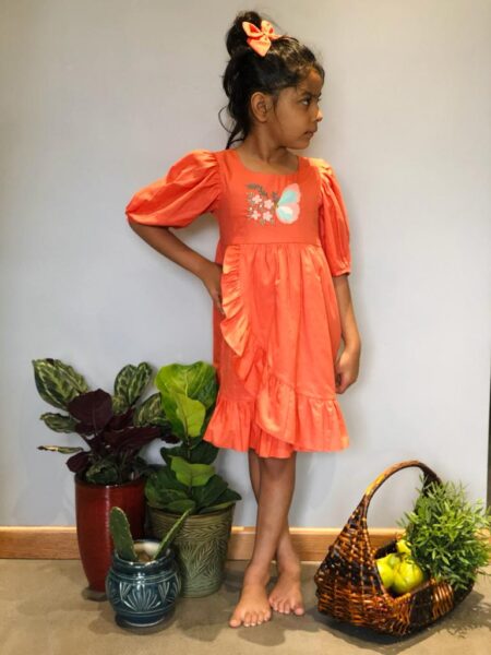 Orange Butterfly Embroidered Dress