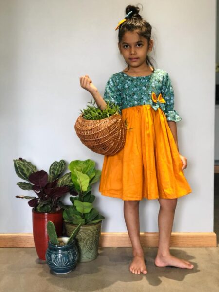 Green Printed and Orange Dress