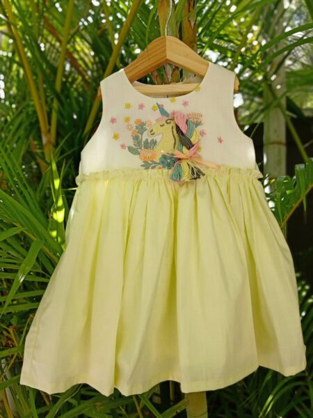 Yellow Unicorn Embroidered Dress