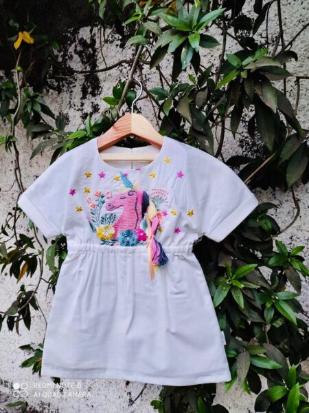 White Unicorn Embroidered Dress