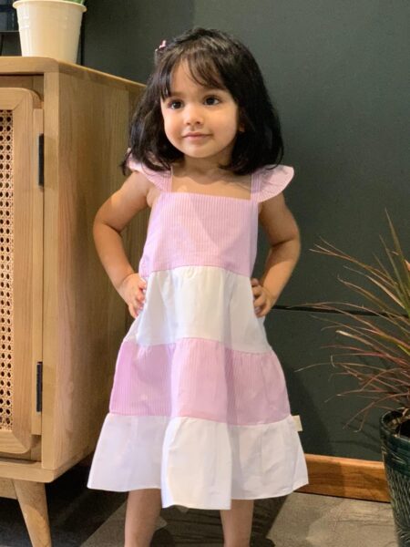 Pink Striped and White Frill Dress