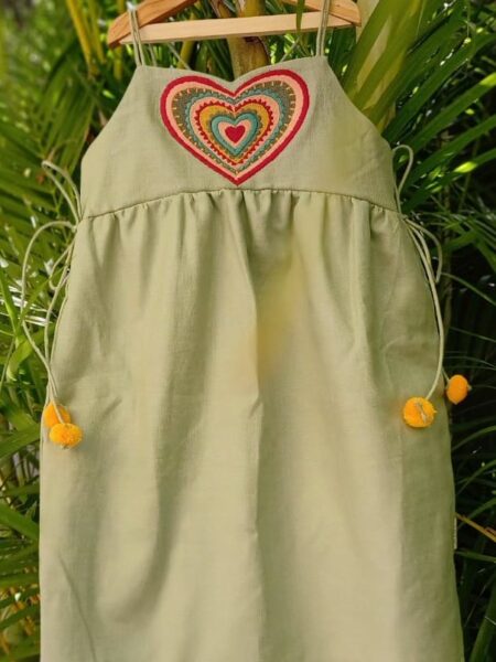 Green Color Heart G Embroidered Dress