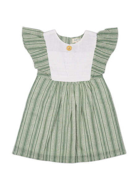 Green and White Pleated Dress