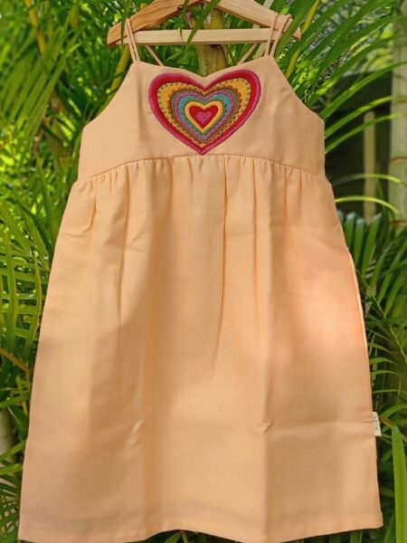 Peach Color Heart G Embroidered Dress