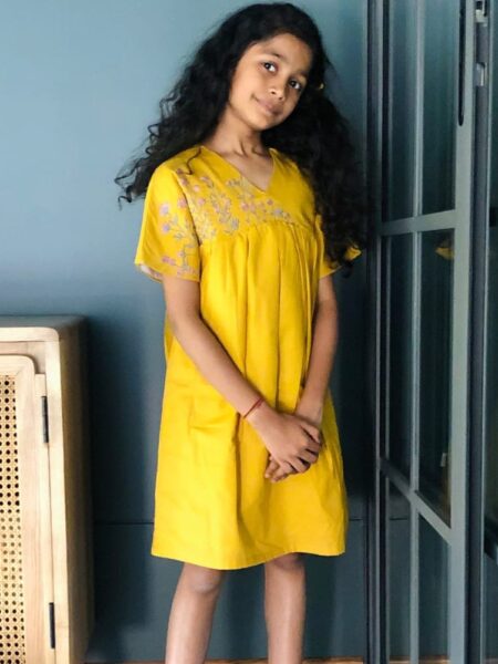 Mustard Flower Embroidered Dress