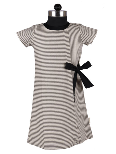 Grey Pinstriped Dress with Bow