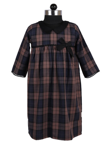 Collared Navy Blue Checkered Dress