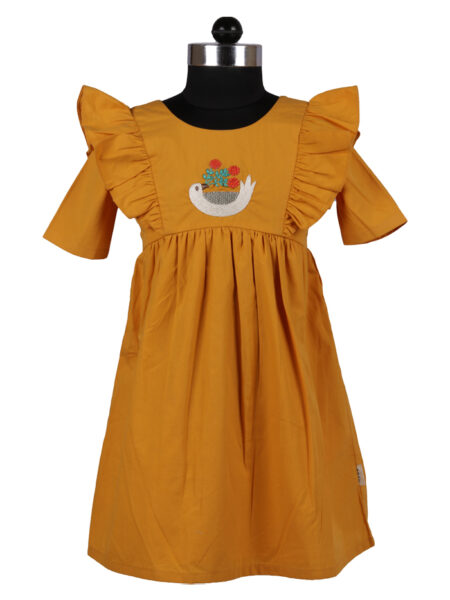 Yellow Swan Embroidered Dress