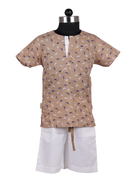 Beige Kurta and Shorts Set