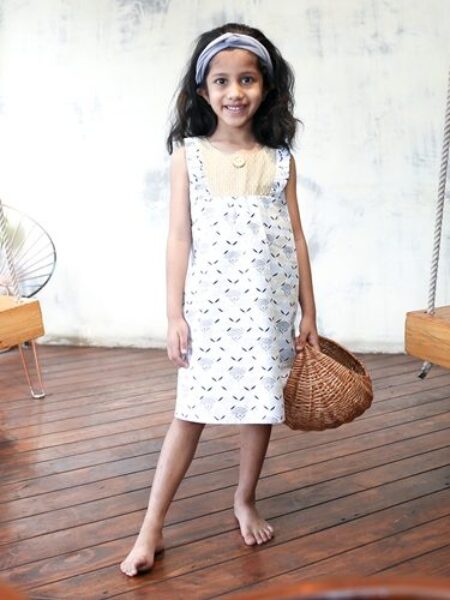 White and Brown Print Cotton Dress