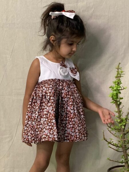 Brown and White Floral Printed Dress