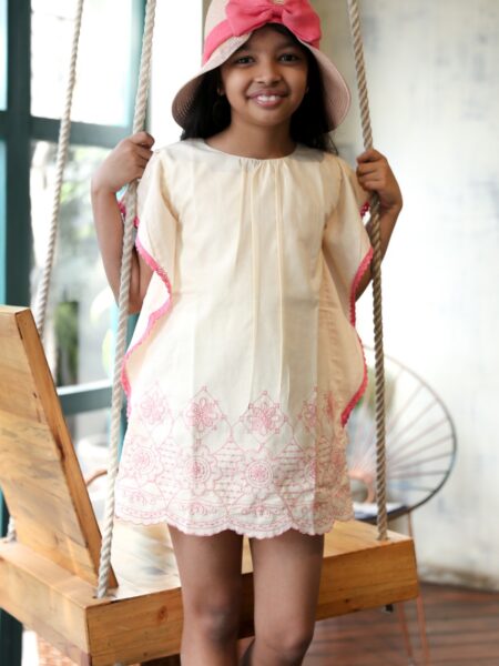 Cream Butterfly Sleeved Dress