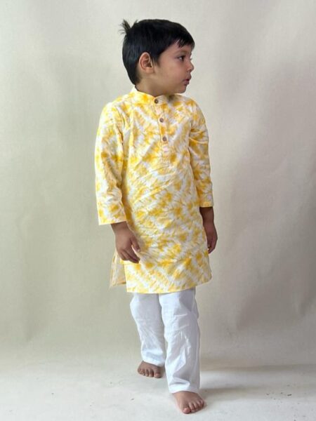 Yellow Tie and Die Boys Kurta